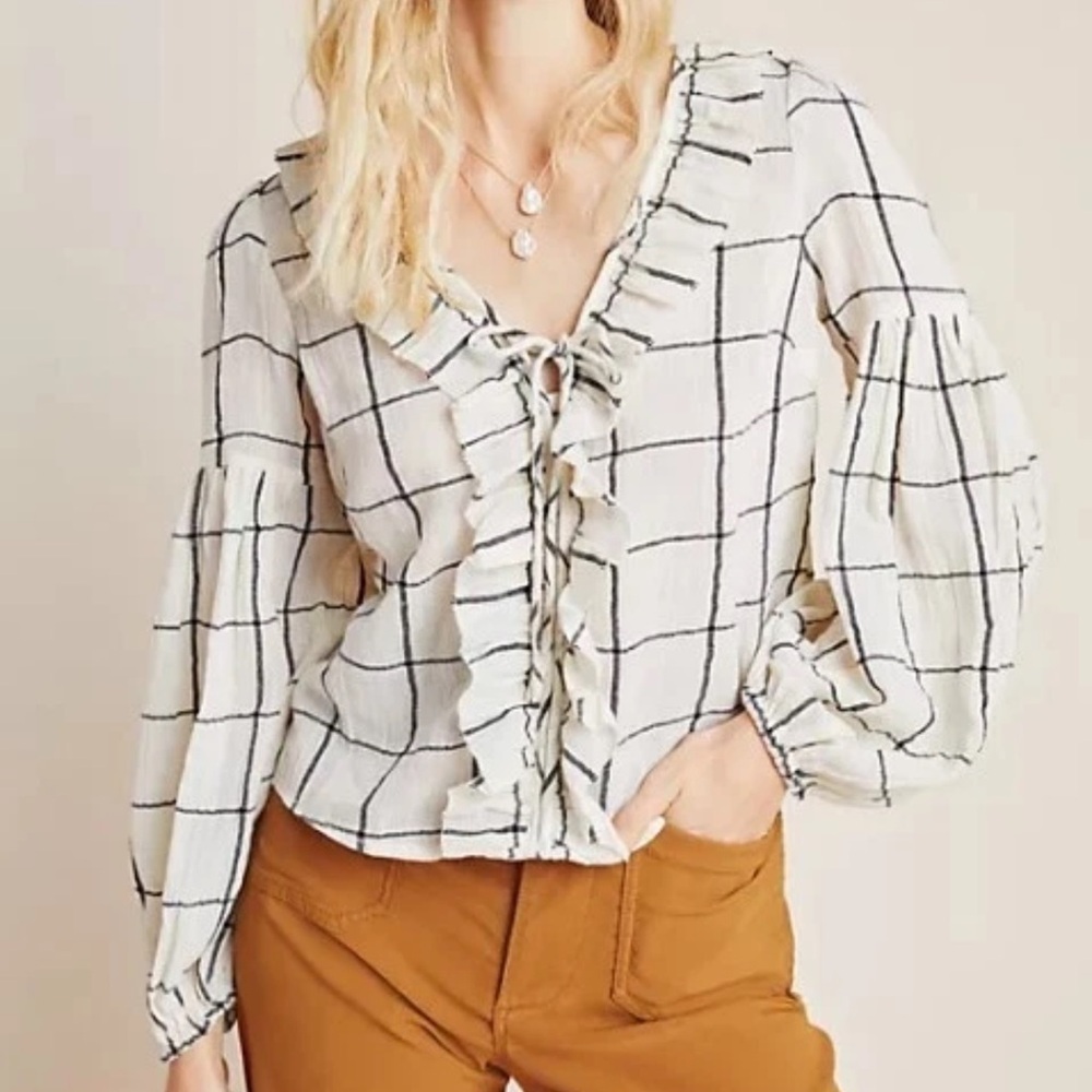 Anthropologie Garland Textured Peasant Blouse